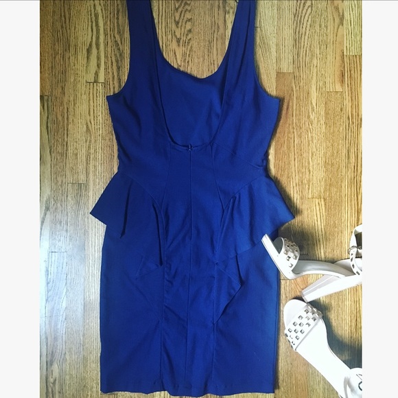 Low Back Royal Blue Peplum Mini Dress - Picture 4 of 7